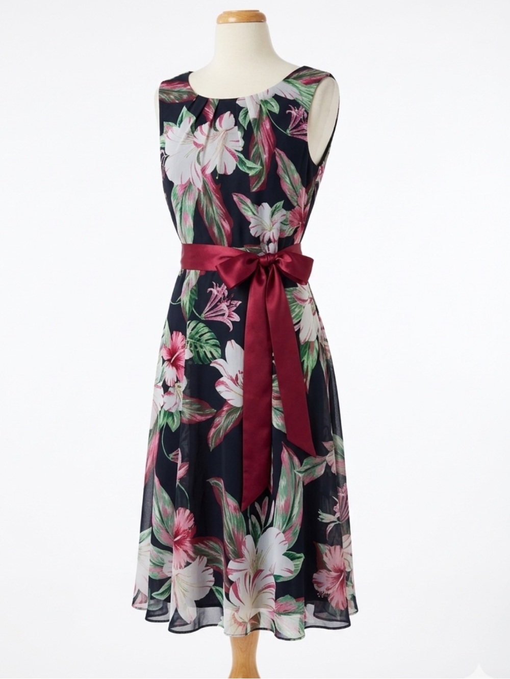 Connected Apparel Sleeveless Tropical Chiffon Dress Size 10
